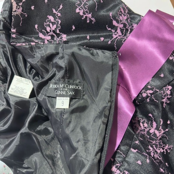 Vintage 90s Strapless Mini Dress | Black Lace & Purple Satin | Gothic Glam Small - Picture 8 of 8